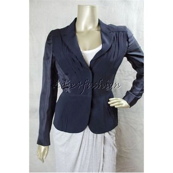 $2135 New PRADA Silk Navy Reboutinette Pleated Fitted Acetate Silk Jacket 6 - Picture 3 of 6